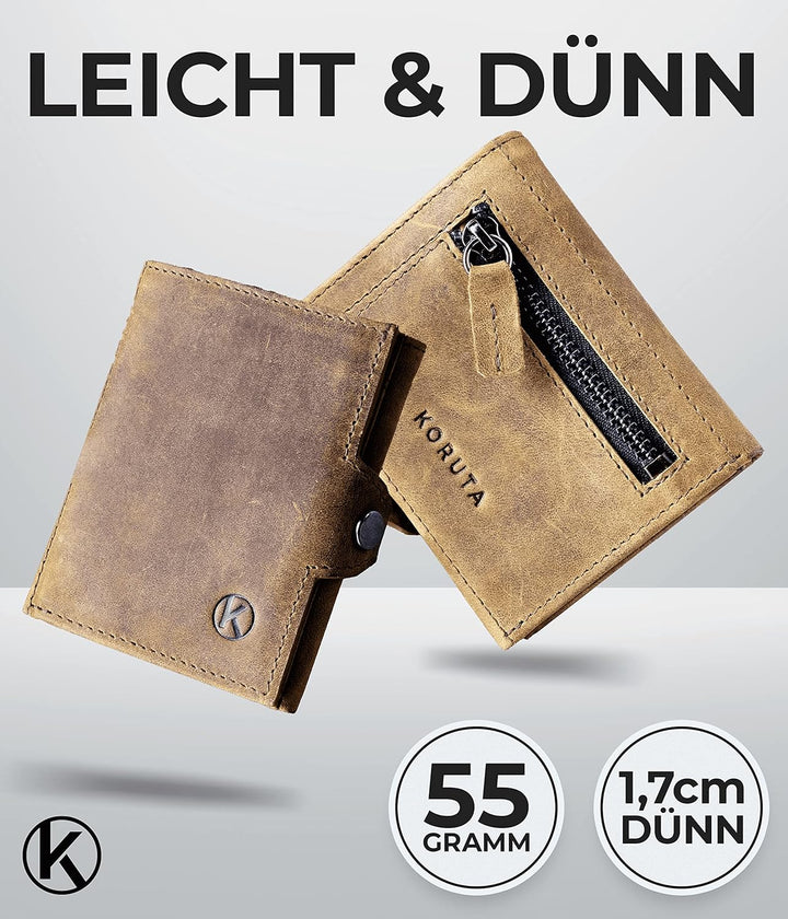 Slim Wallet mit Münzfach & RFID Schutz - Kartenetui - Mini Geldbörse für Herren & Damen - Kreditkart
