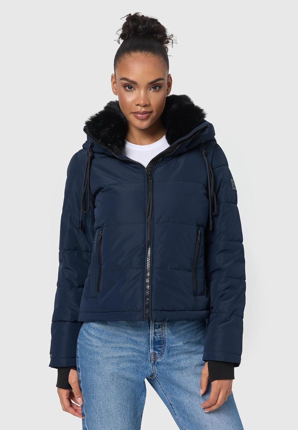 Navahoo Damen Winterjacke Steppjacke warm mit Abnehmbarer Kapuze und Kunstfellkragen Mit Liebe XIV X