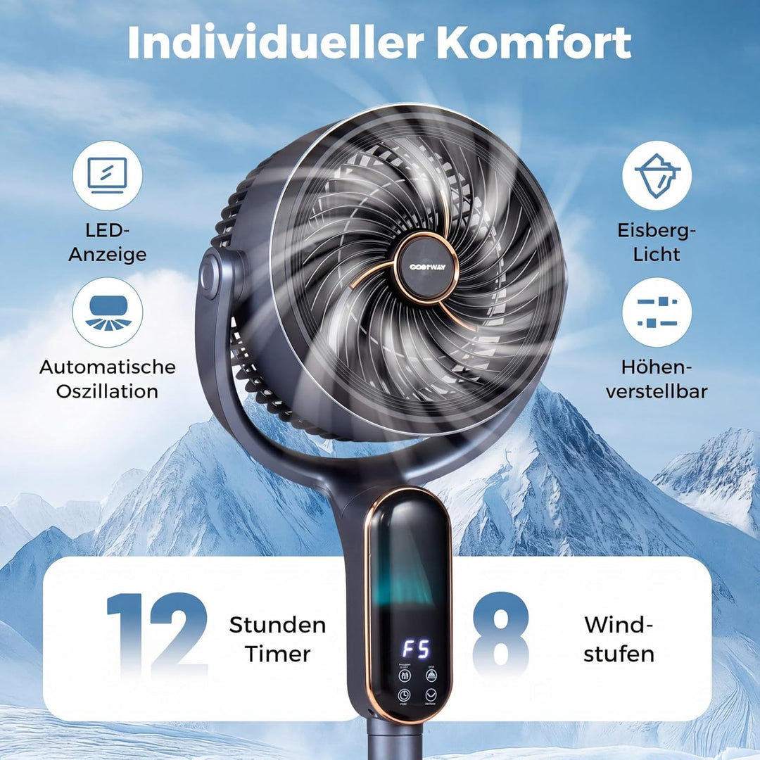 COSTWAY Standventilator leise mit Fernbedienung, Ventilator 54-96 cm höhenverstellbar, Bodenventilat