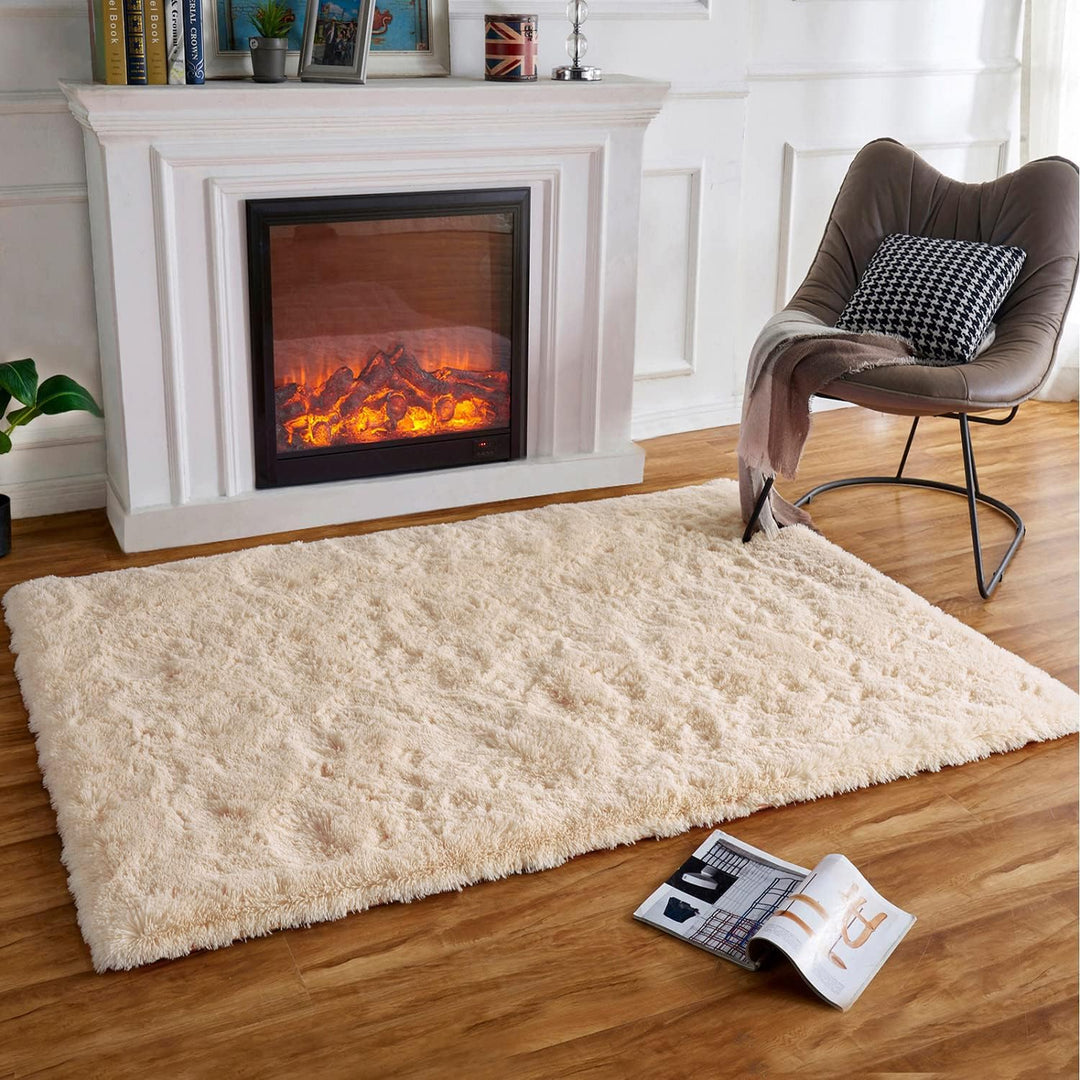 Flauschige Teppiche,Weiche Hochflorteppiche,rutschfeste Beige Teppiche für Wohnzimmer,Wohnzimmer,Kin