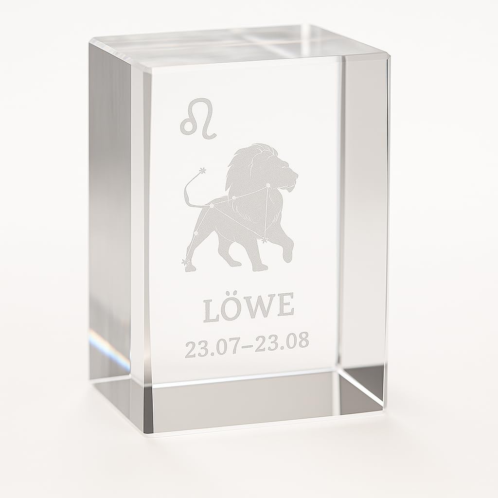 Löwe 3D Glas Kristall Quader XL Sternzeichen im Hochformat - Wien Österreich Austria - Setzkasten De