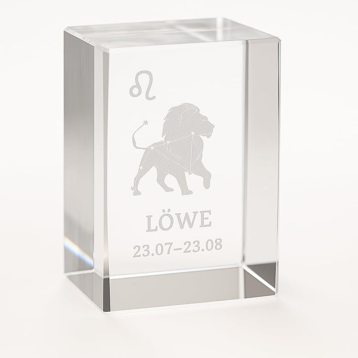 Löwe 3D Glas Kristall Quader XL Sternzeichen im Hochformat - Wien Österreich Austria - Setzkasten De