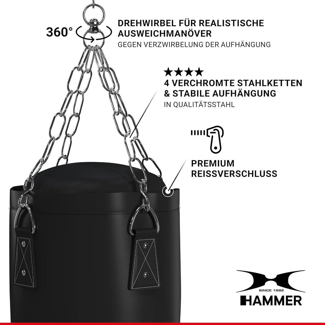 HAMMER BOXING Boxsack Premium Black Kick - Ideal für Box- und Kickbox-Training 100 cm Schwarz, 100 c