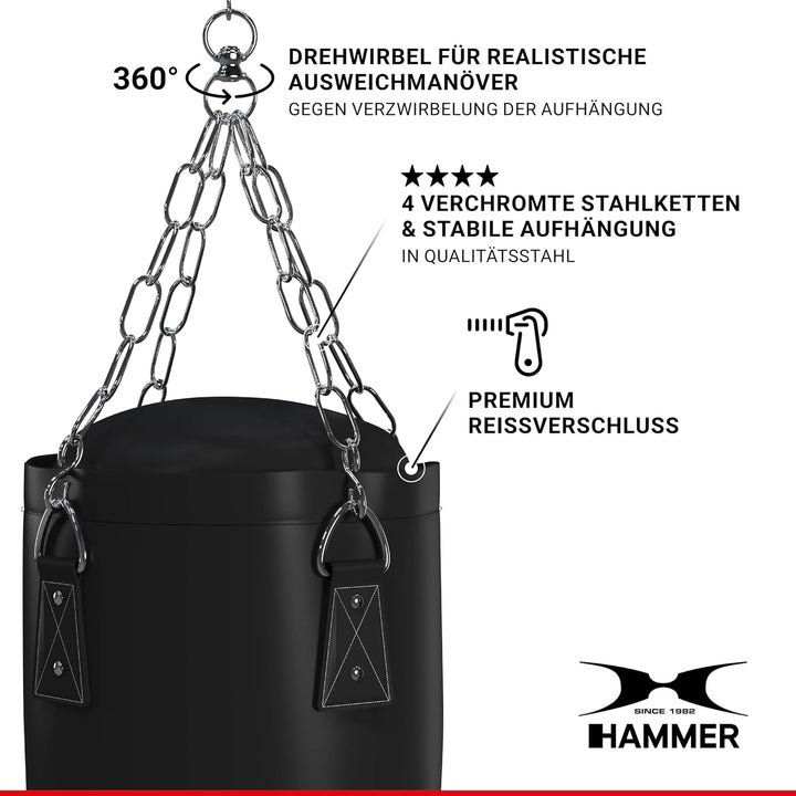 HAMMER BOXING Boxsack Premium Black Kick - Ideal für Box- und Kickbox-Training 100 cm Schwarz, 100 c