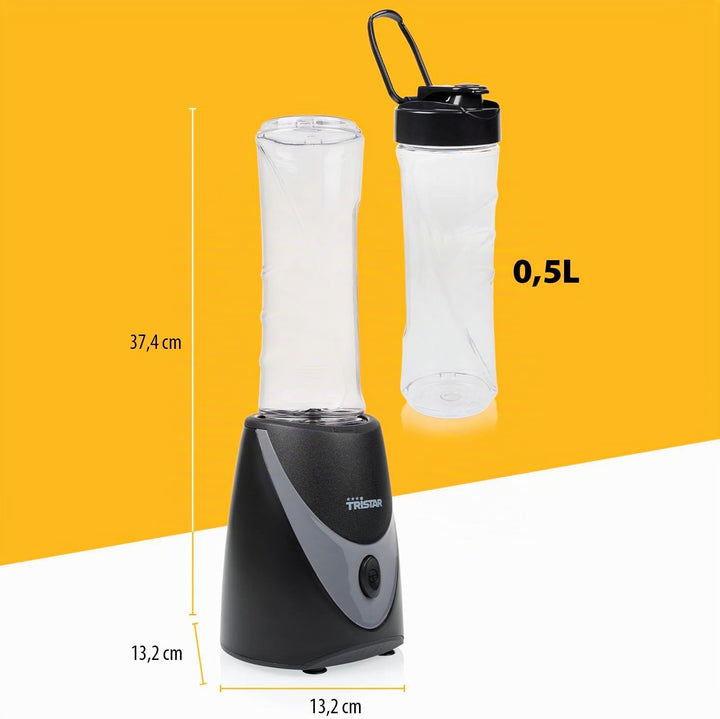 Tristar Smoothie Maker – 500ml Becher – Blender to go – Edelstahlklingen – mit Deckel – spülmaschine