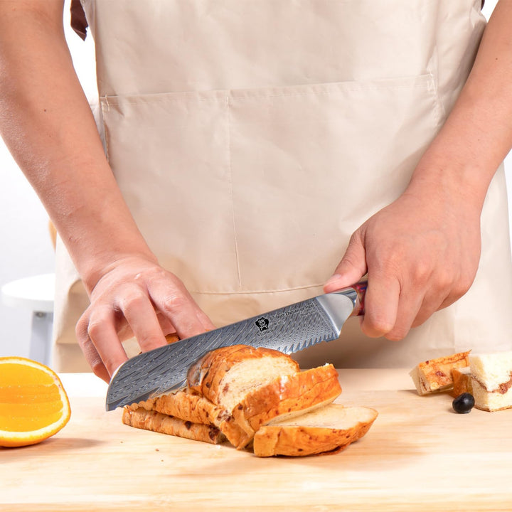 WILDMOK Brotmesser mit Wellenschliff 20cm, Brotmesser aus Damaststahl, 67 lagiger japanischer, Brotm