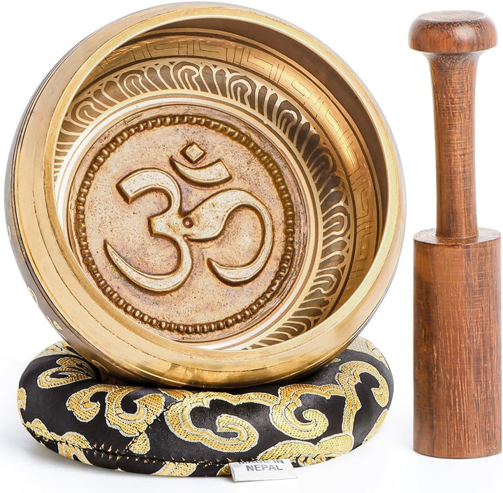 Hihealer Tibetanische Klangschalen-Set 100% Handgefertigt in Nepal, Grosse Klangschale mit Anleitung