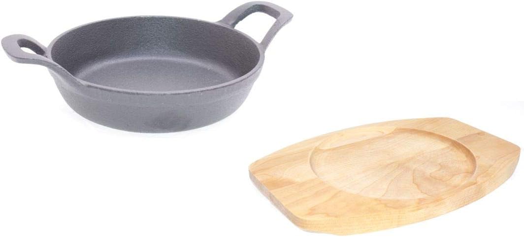 TAMLED SET Servierpfanne Ø 15,5 cm mit Holzbrett 4 Stück