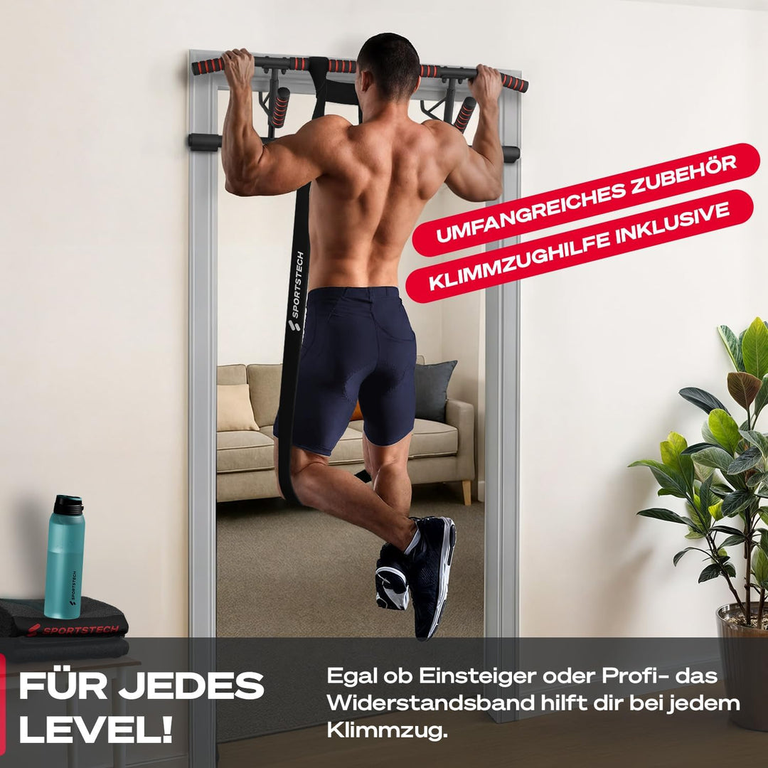Sportstech Pullmate Klimmzugstange für Zuhause zum Einhängen, Türrahmenmontage ohne Schrauben, verst