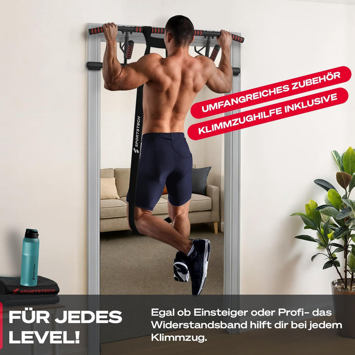 Sportstech Pullmate Klimmzugstange für Zuhause zum Einhängen, Türrahmenmontage ohne Schrauben, verst