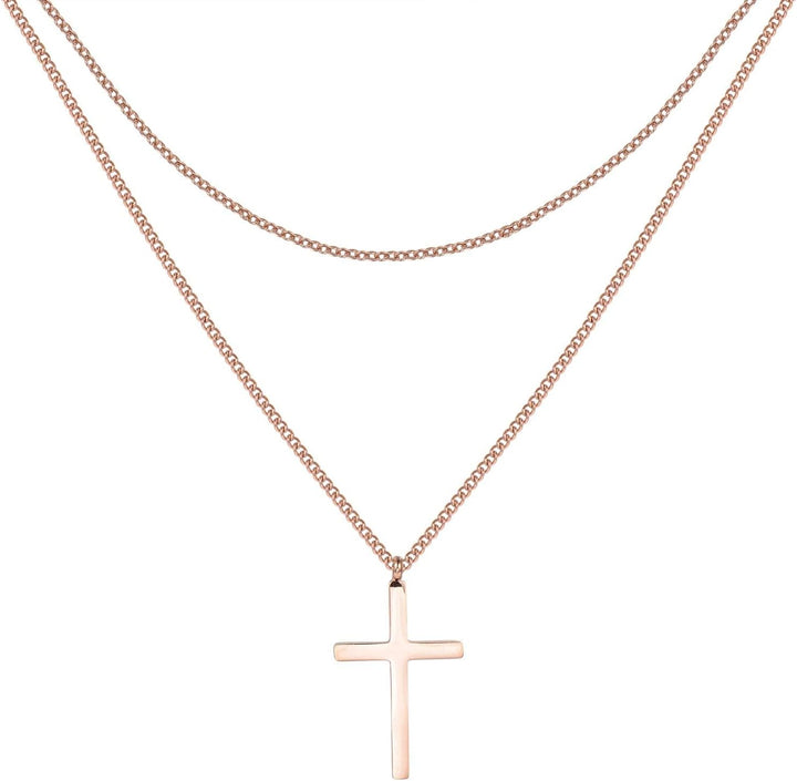 Happiness Boutique Damen Kreuz Kette in Rosegold | Zarte Mehrreihige Kette mit Kreuz Anhänger Edelst