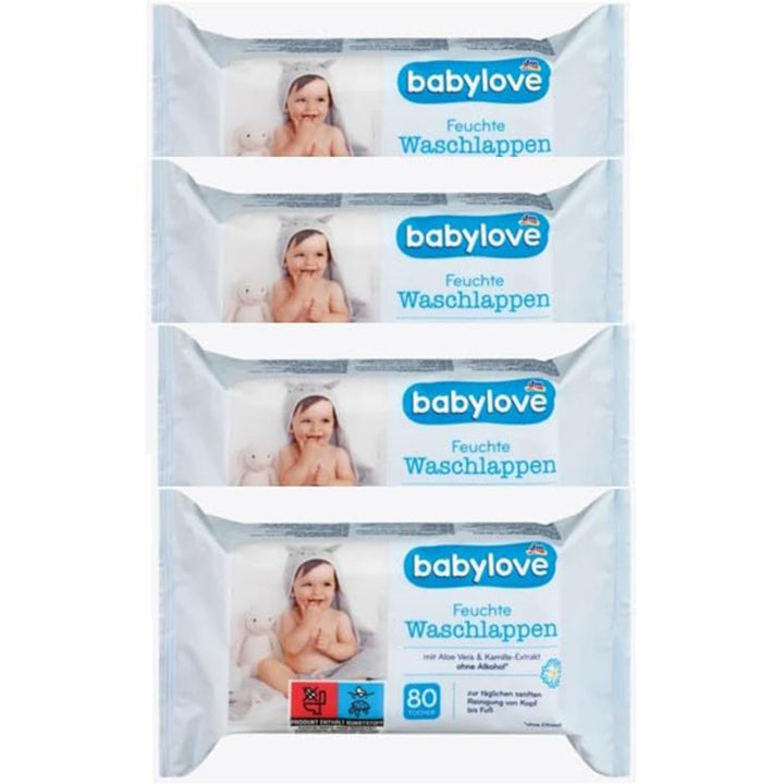 Babylove Feuchte Waschlappen - Sanfte Reinigung mit Aloe Vera &amp; Kamille, für empfindliche Babyhaut &amp;