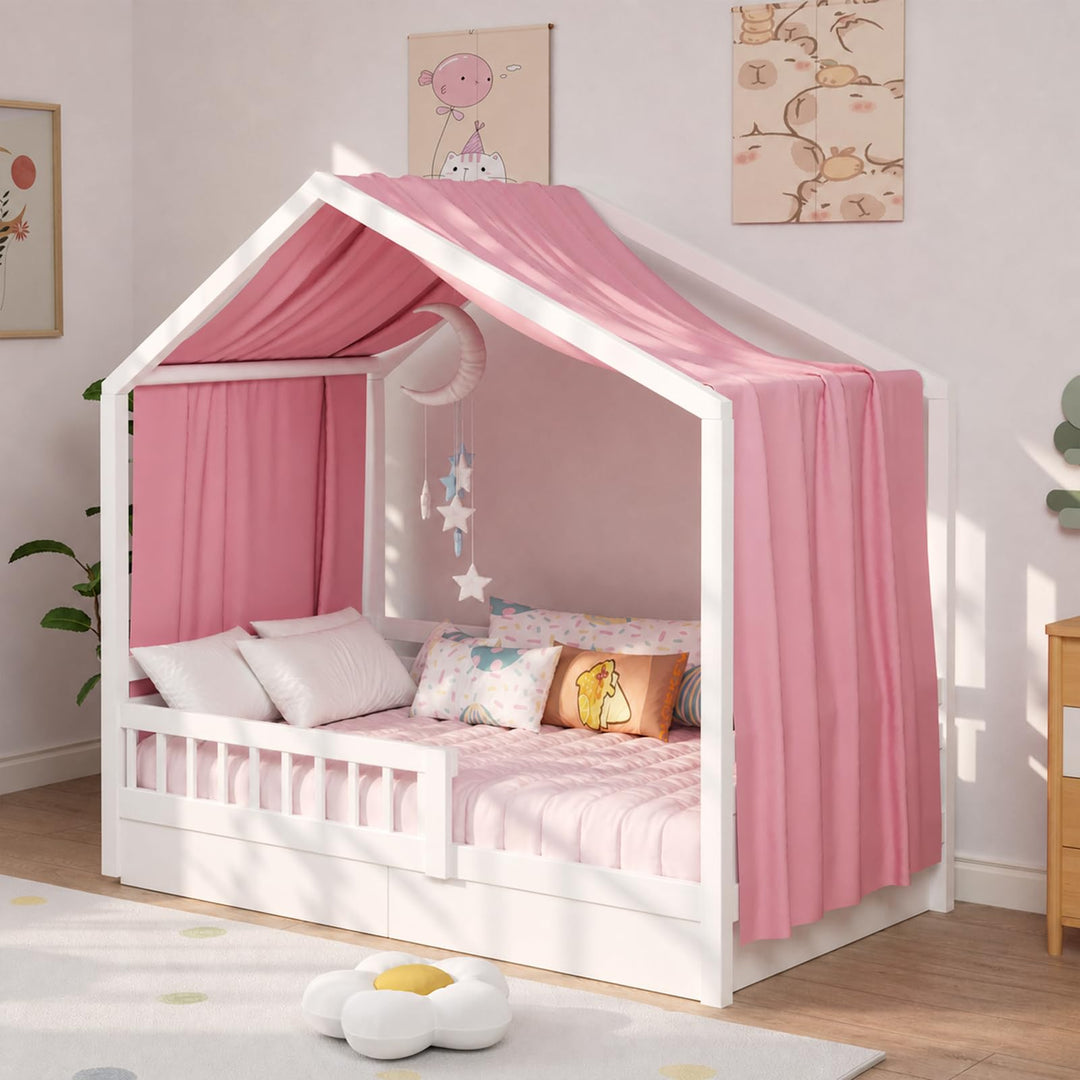Hausbett Himmel, Betthimmel Hausbett aus Baumwolle Musselin, Stoffhimmel für Hausbett Mädchen Jungen