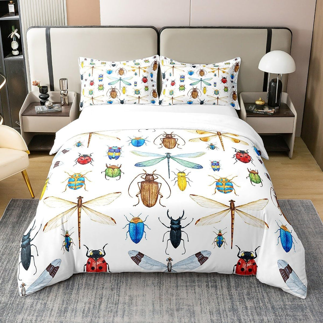 100% Bio-Baumwolle Kinder Libelle Bettwäsche Set,Marienkäfer Insekt Tröster Abdeckung 135x200 für Ki