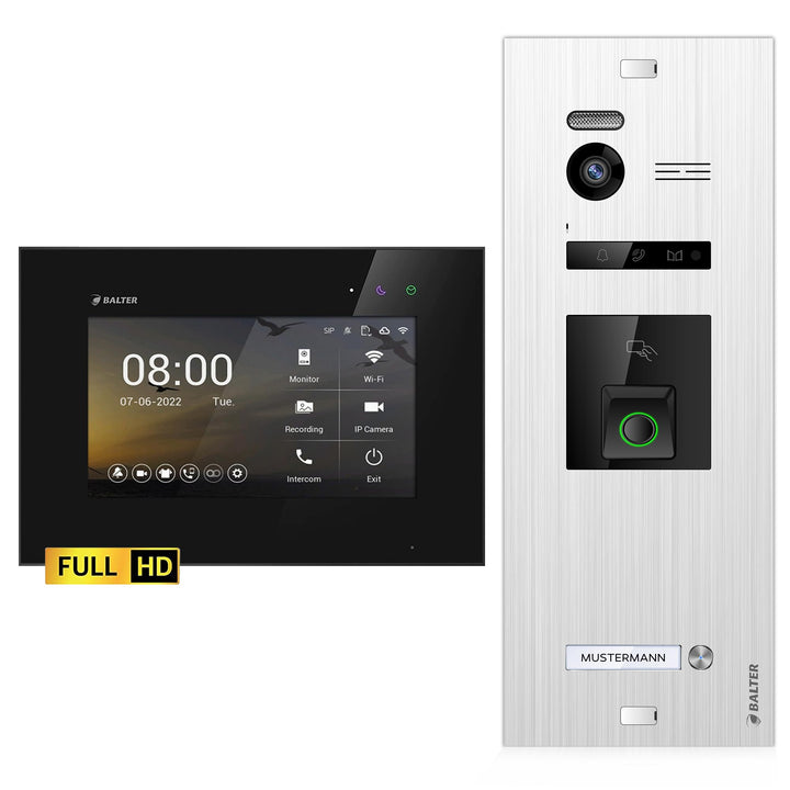 Balter EVO-HD Video Türsprechanlage mit Fingerprint, Video Türklingel, 1 Familienhaus, 1x 7 Zoll Mon