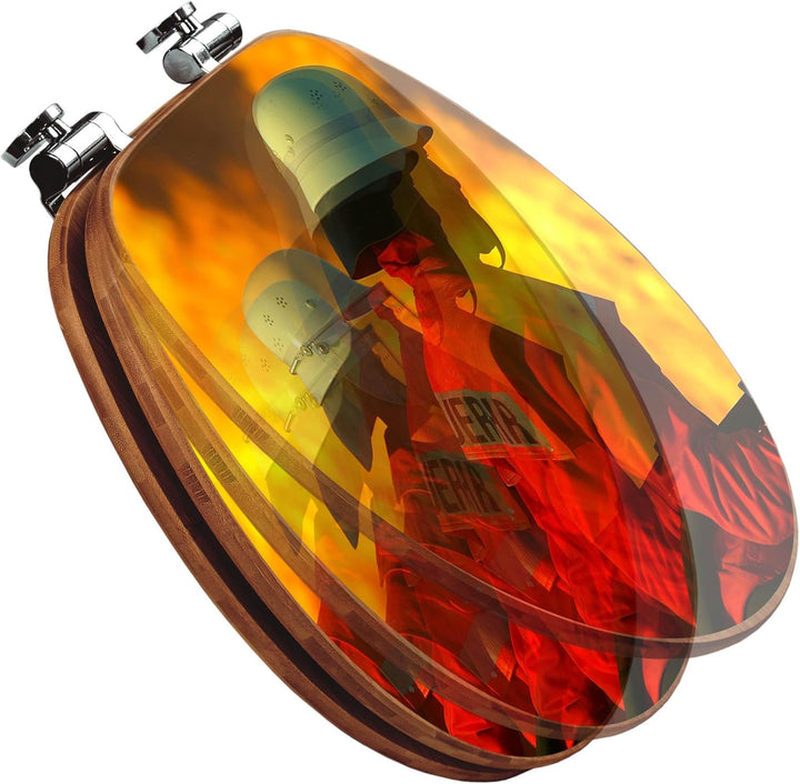 banjado® Design WC Sitz Bambus Absenkautomatik mit Motiv Feuer/Toilettendeckel mit Absenkautomatik H