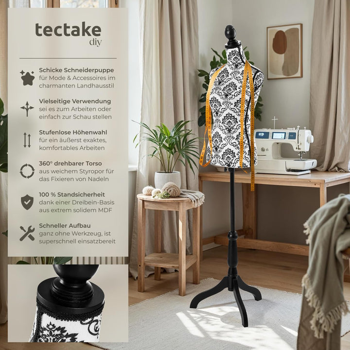 tectake® Schneiderpuppe verstellbar, Schaufensterpuppe weiblich, Damenbüste Mannequin, Büste, Kleide