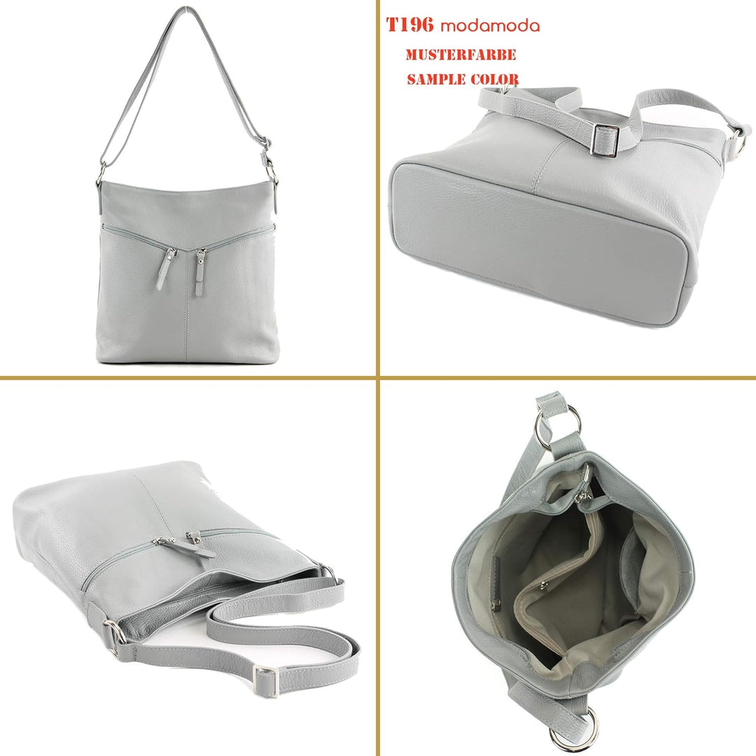 modamoda de - T196 - ital Umhängetasche Schultertasche aus Leder Weiss, Weiss