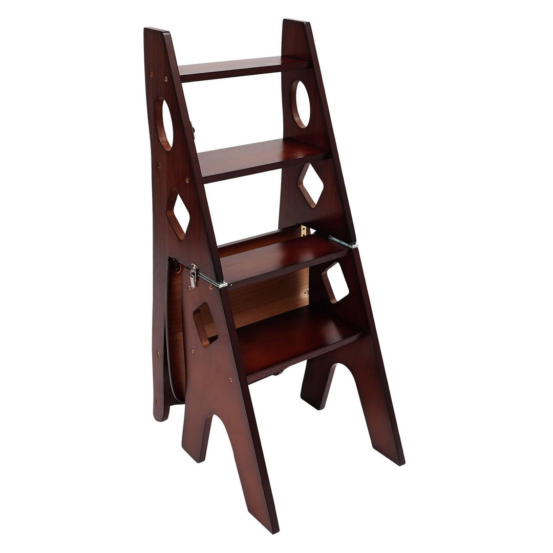 4-Stufen Klappbarer Tritthocker 2-in-1 Holz Trittleiter und Stuhl Klappbar Holztrittleiter 100kg Tra