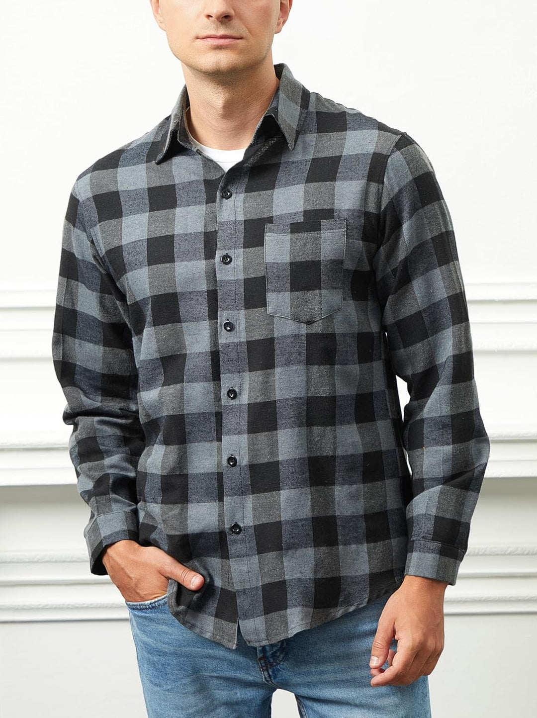 Yukiuiny Herren Holzfällerhemd 100% Baumwolle Langarm Kariertes Hemd Casual Button Down Flanell Frei