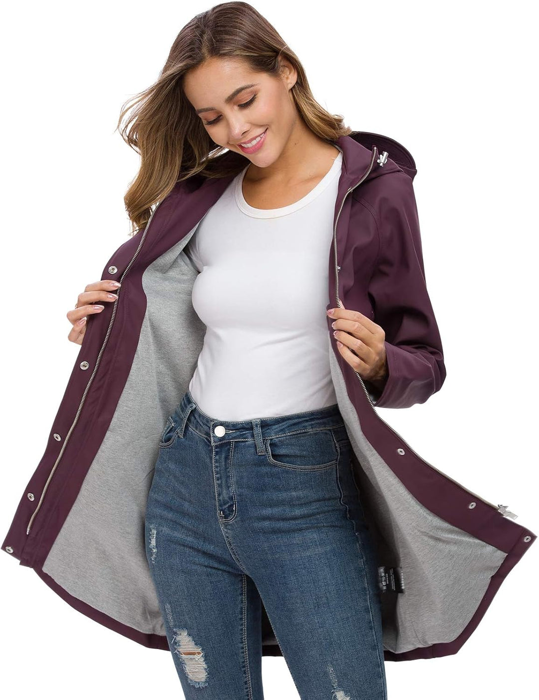 Fahsyee Regenmantel Damen, Regenjacke Wasserdichter Regenmantel mit Kapuze Windbreaker Outdoor Lang