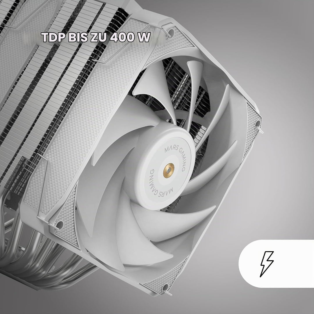 Mars Gaming MCPU-XU9, CPU-Kühler Doppelturm, TDP 400W, 2x Hybridflügel-Lüfter und Hyperbalanciertes