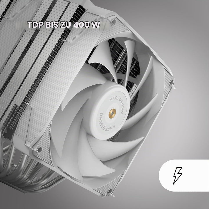 Mars Gaming MCPU-XU9, CPU-Kühler Doppelturm, TDP 400W, 2x Hybridflügel-Lüfter und Hyperbalanciertes