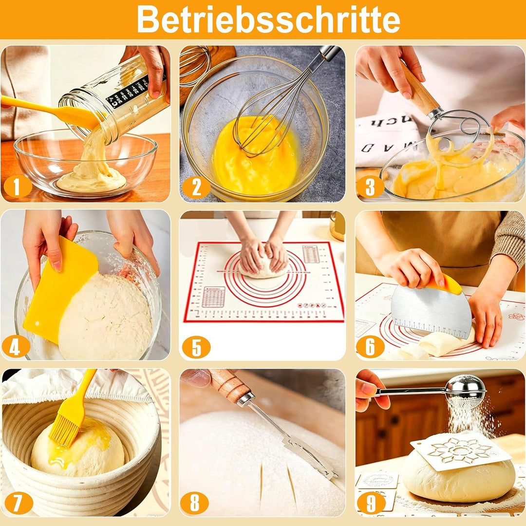 Gärkörbchen von Sauerteig Starter Set, 2 Gärkorb – Gärkörbchen Rund 23cm, Oval 25cm, Sauerteig Start
