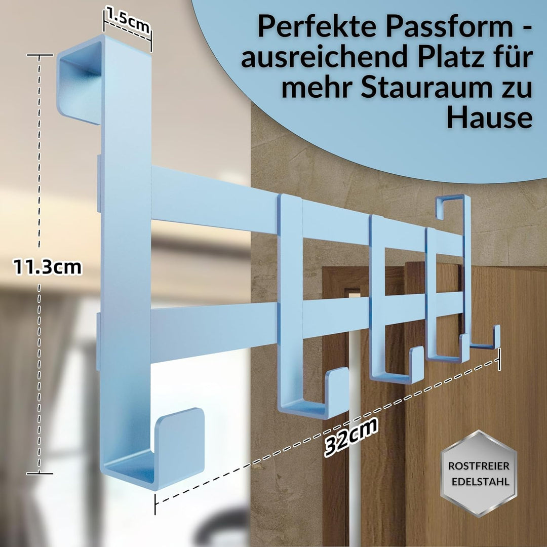 DEKAZIA® Türgarderobe Blau zum Einhängen – Bunte Kleiderhaken, Hakenleiste &amp; Garderobenhaken – Prakt