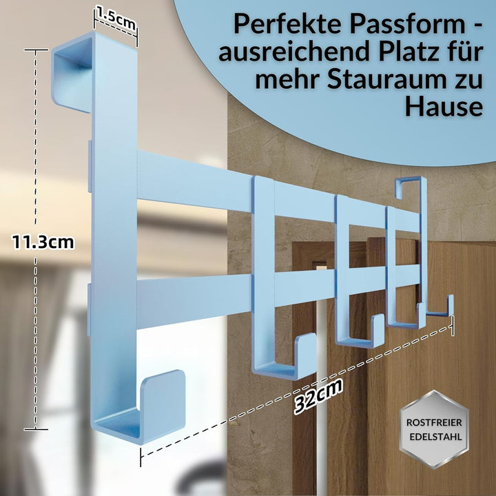 DEKAZIA® Türgarderobe Blau zum Einhängen – Bunte Kleiderhaken, Hakenleiste &amp; Garderobenhaken – Prakt