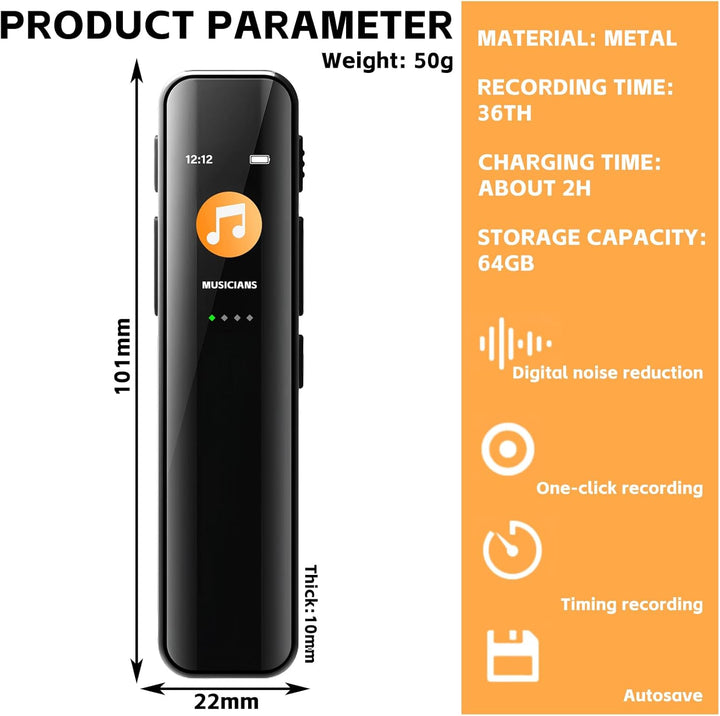 Diktiergerät Mini 64GB, Aufnahmegerät, Digitales Diktiergerät, Diktiergerät Digital mit Wiedergabe,