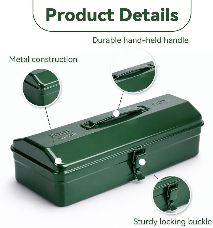 Werkzeugkiste Metall Leer 37x16x12cm - Kleiner Werkzeugkasten mit Tragegriff und Verriegelung, Viels