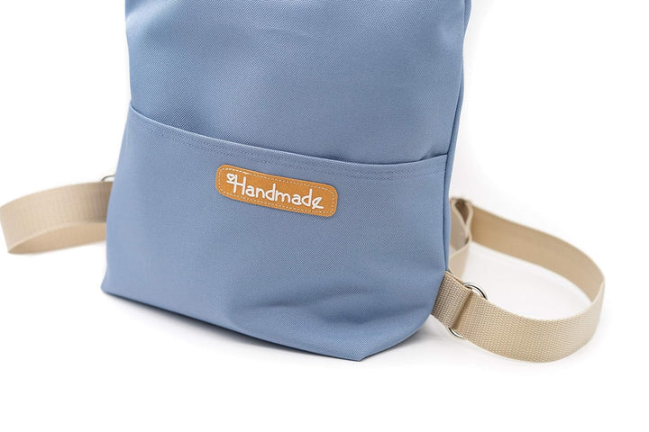 DIY Nähset/Nähpaket Rucksack/Shopper 37cm x 30cm Hellblau - beige mit Vordertasche