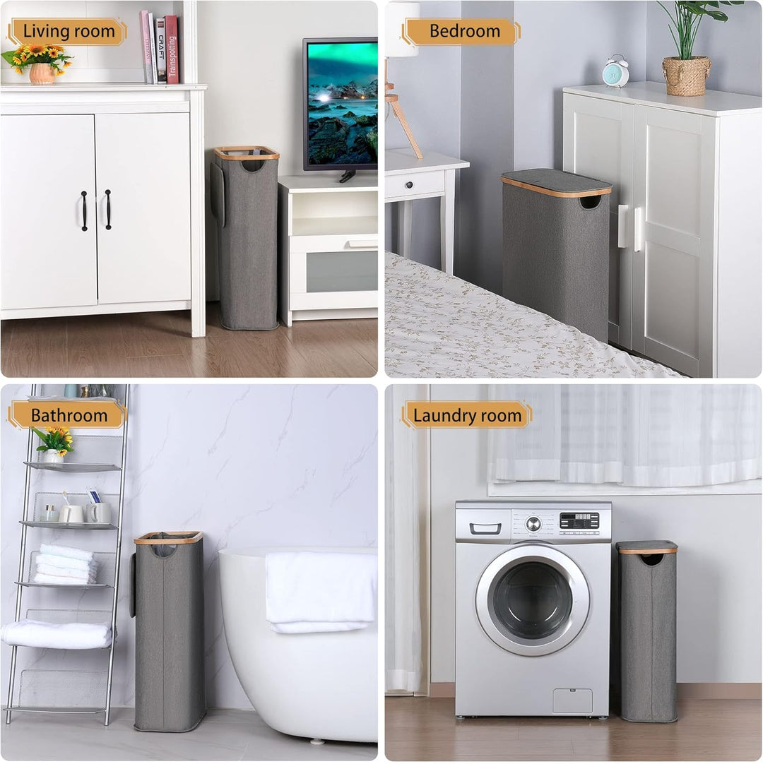 iEGrow Wäschekorb mit Deckel 65L, Wäschekorb Schmal mit herausnehmbarer und waschbarer Innentasche,