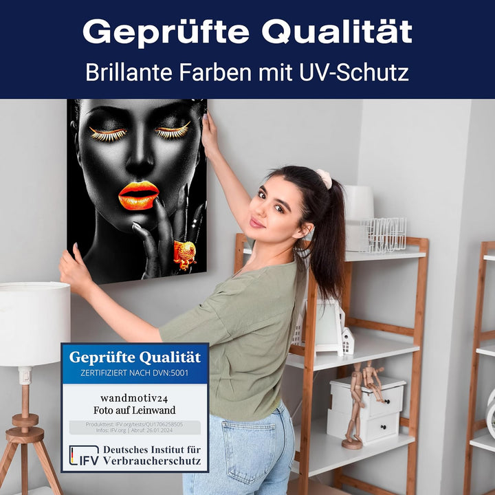 wandmotiv24 Sinnliches Leinwandbild, Grösse 100x75cm, Hochformat, Gesicht Einer Frau, Fotografie, Go