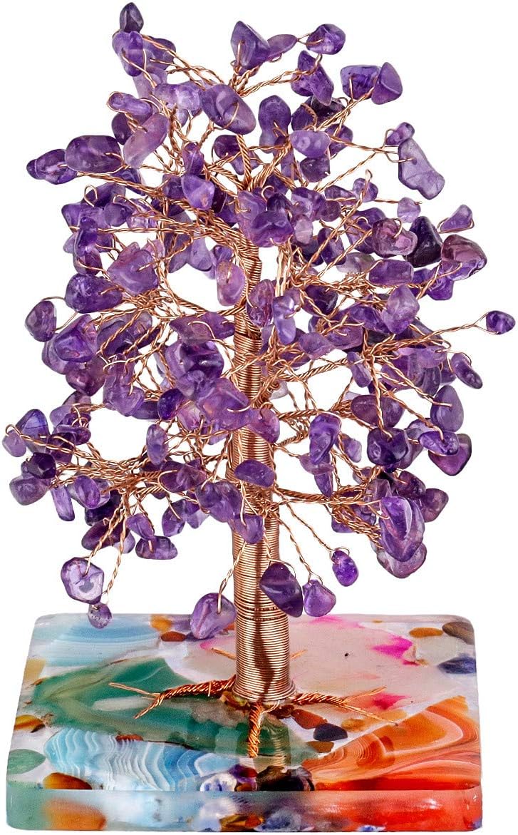 mookaitedecor Natürliche Amethyst Crystal Money Tree Figur für Wohnkultur, handgemachte Kupfer gewic