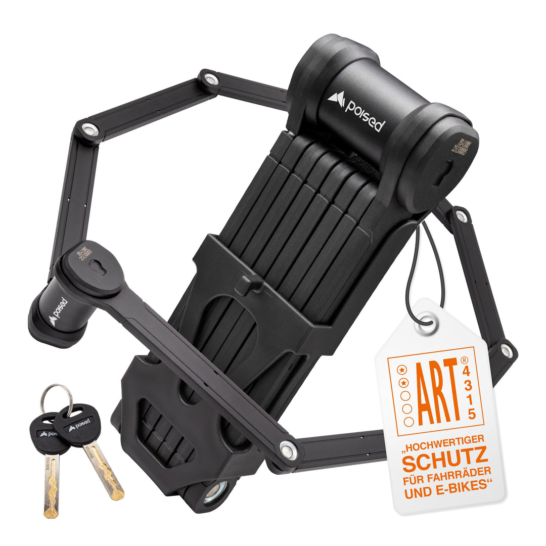 Poised Fahrrad Faltschloss 120 cm mit ART 2 Zertifizierung & Halterung – Hochsicherheits-Fahrradschl