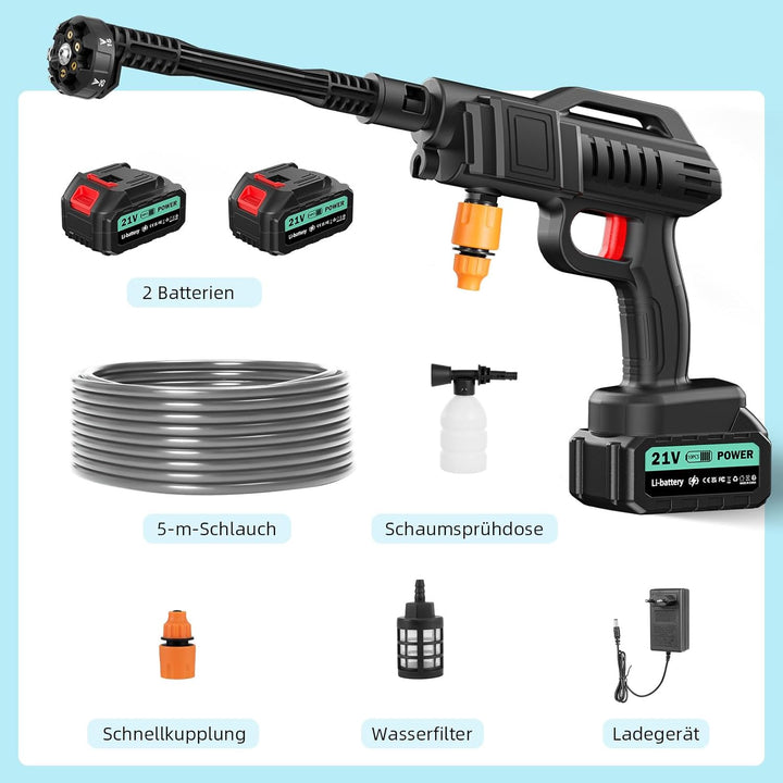 Akku Hochdruckreiniger mit 130 Bar &amp; bürstenlosem Motor,Hochdruckreiniger Akku mit 2×30Ah Batterien