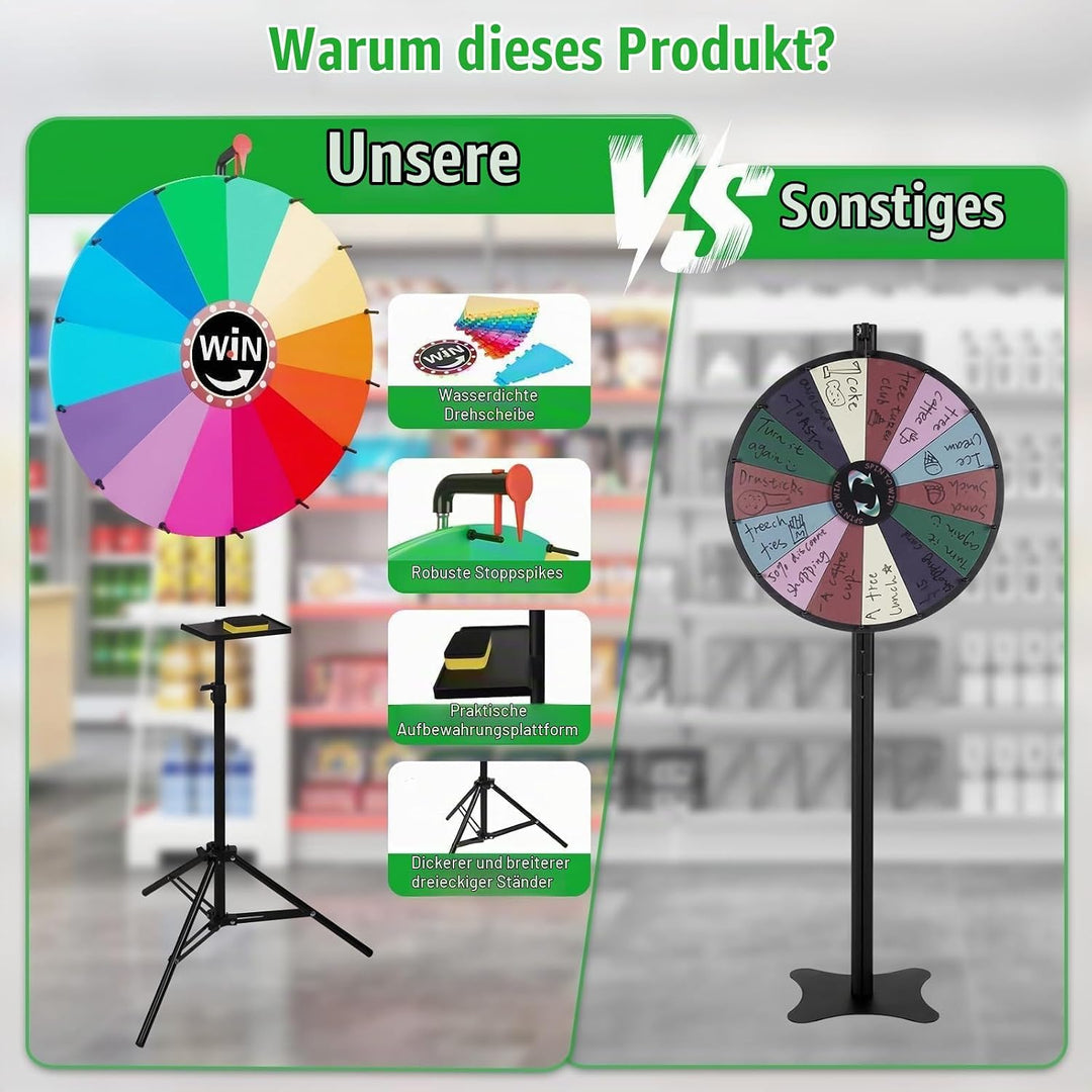 60 cm grosses Glücksrad mit Stifthalter, höhenverstellbares Glücksrad für Lotteriespiele, Wortspiele