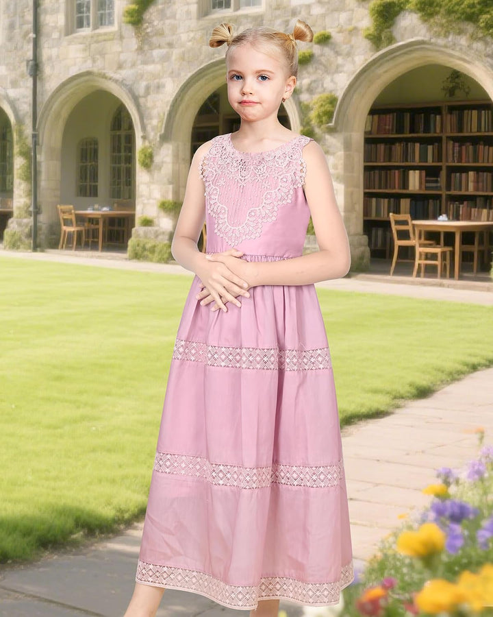 Sunny Fashion Mädchen Kleid Blume Schnüren Saum Hochzeit Erstkommunion Gr. 110-158 122 Lila Spitze,