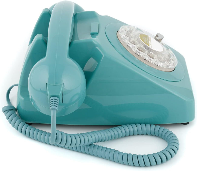 GPO 746ROTARYBLU Retro Telefon mit Wählscheibe im 70er Jahre Design Blau, Blau