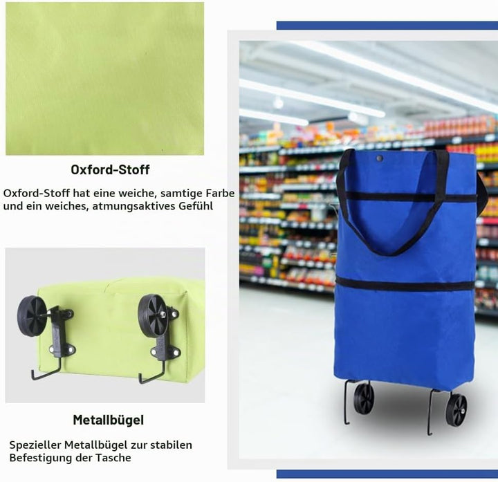 Faltbare Tasche mit Rollen | Faltbarer Einkaufstrolley | Multifunktionale Einkaufstasche mit Rollen