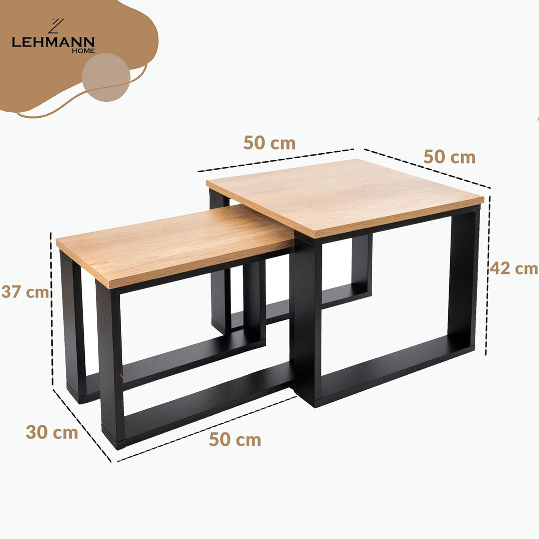 LEHMANN Wohnzimmertisch Holz, Couchtisch 2er Set in 2 Grössen, Beistelltisch Holz, Wohnzimmer Tisch