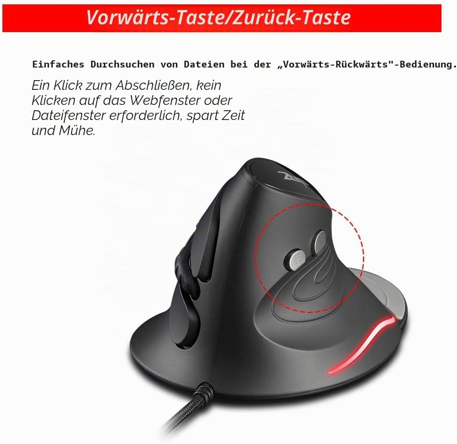 zelotes Vertikale verkabelte Maus, ergonomische Maus mit Draht, 3200 DPI, 6 optische Maustasten, Wir