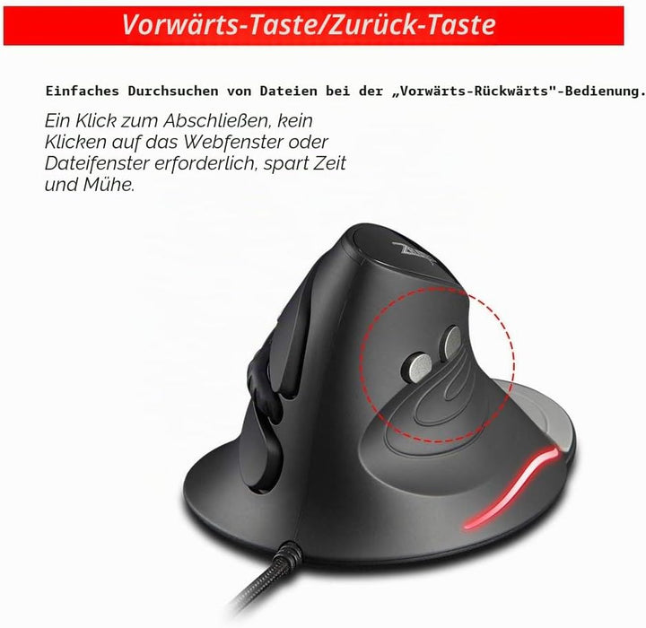 zelotes Vertikale verkabelte Maus, ergonomische Maus mit Draht, 3200 DPI, 6 optische Maustasten, Wir