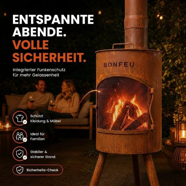 BonFeu Bongiano SP Rost - Terrassenofen - Feuerstelle mit Funkenschutz für entspannte Abende - Feuer