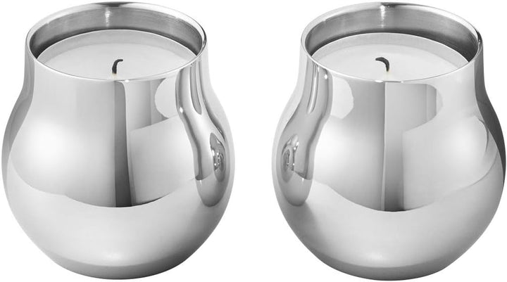 Georg Jensen Teelichthalter, 2 Stück, aus spiegelnd poliertem Edelstahl, Cafu-Kollektion