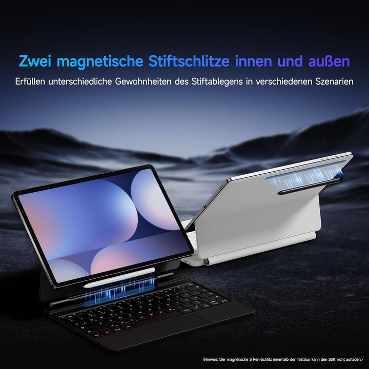 HOU Tastatur hülle für Samsung Galaxy Tab S10+/S9 FE+/S9+/S8+/S7 FE/S7+ (12,4 Zoll) mit Magnetstände