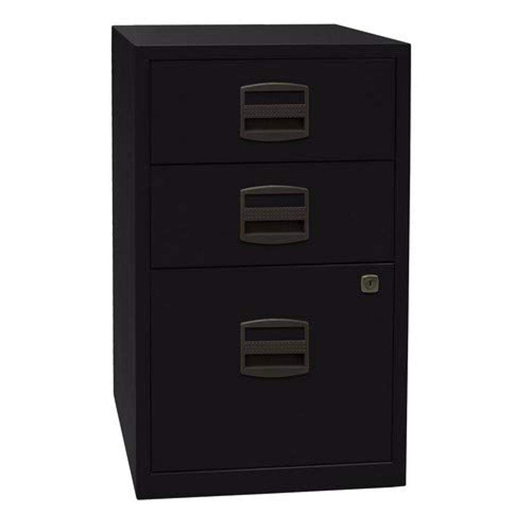 Bisley Home Beistellschrank PFA, 2 Universalschubladen, 1 HR-Schublade, Metall, 633 Schwarz, 40 x 41