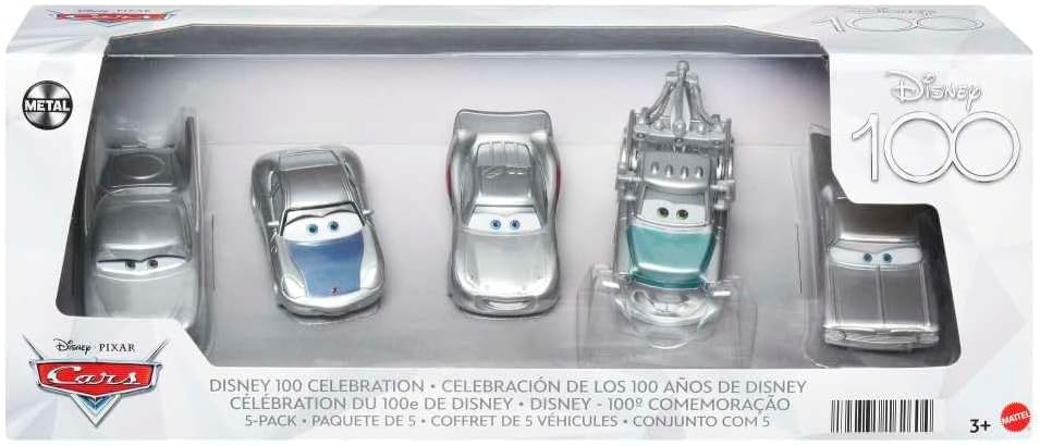 DISNEY Pixar Cars 5er-Pack - Lightning McQueen, Sally, Hook, Flo, Ramone, Platindekoration, Massstab